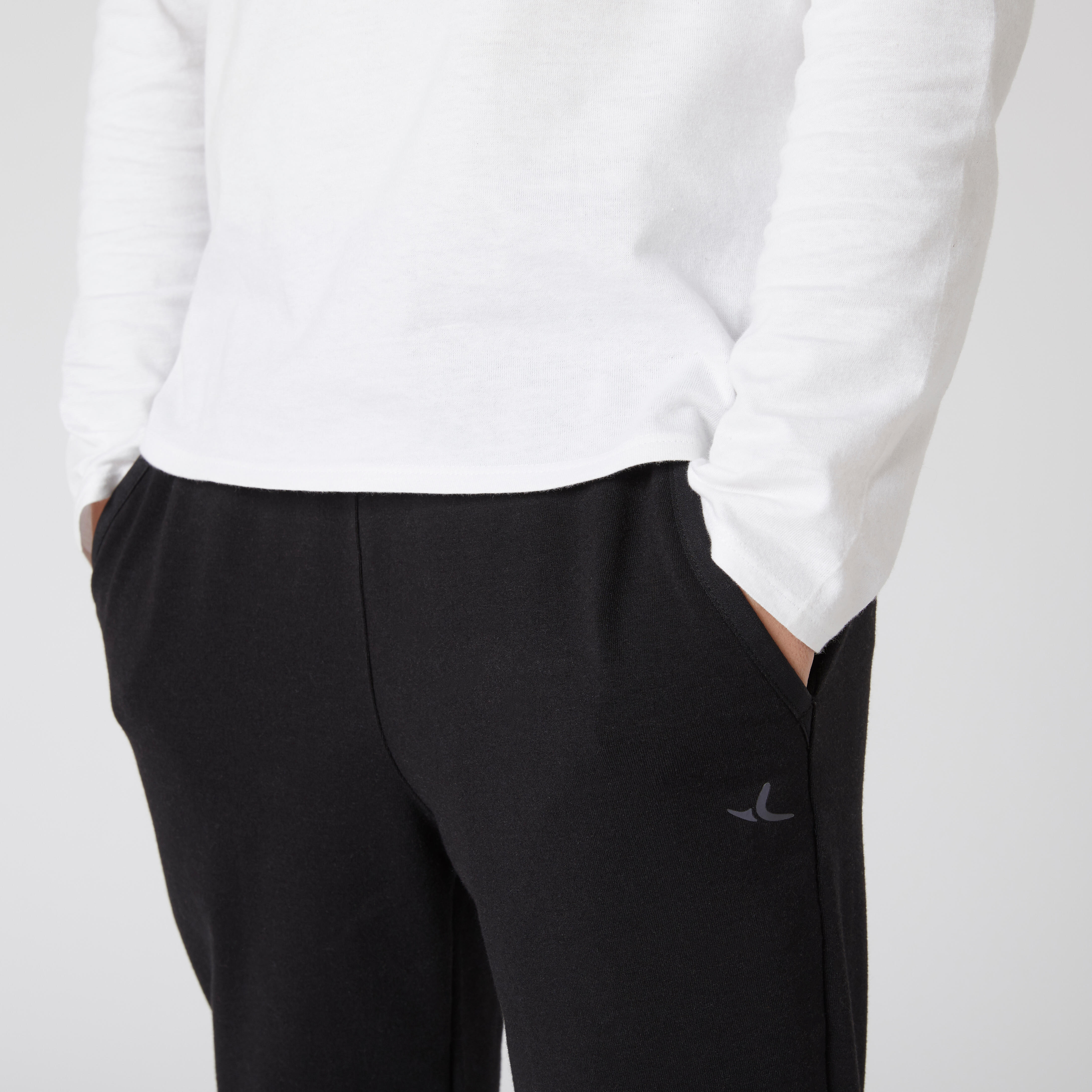 Kids Light Slim Fit Cotton Jogging Bottoms 500 Black Decathlon