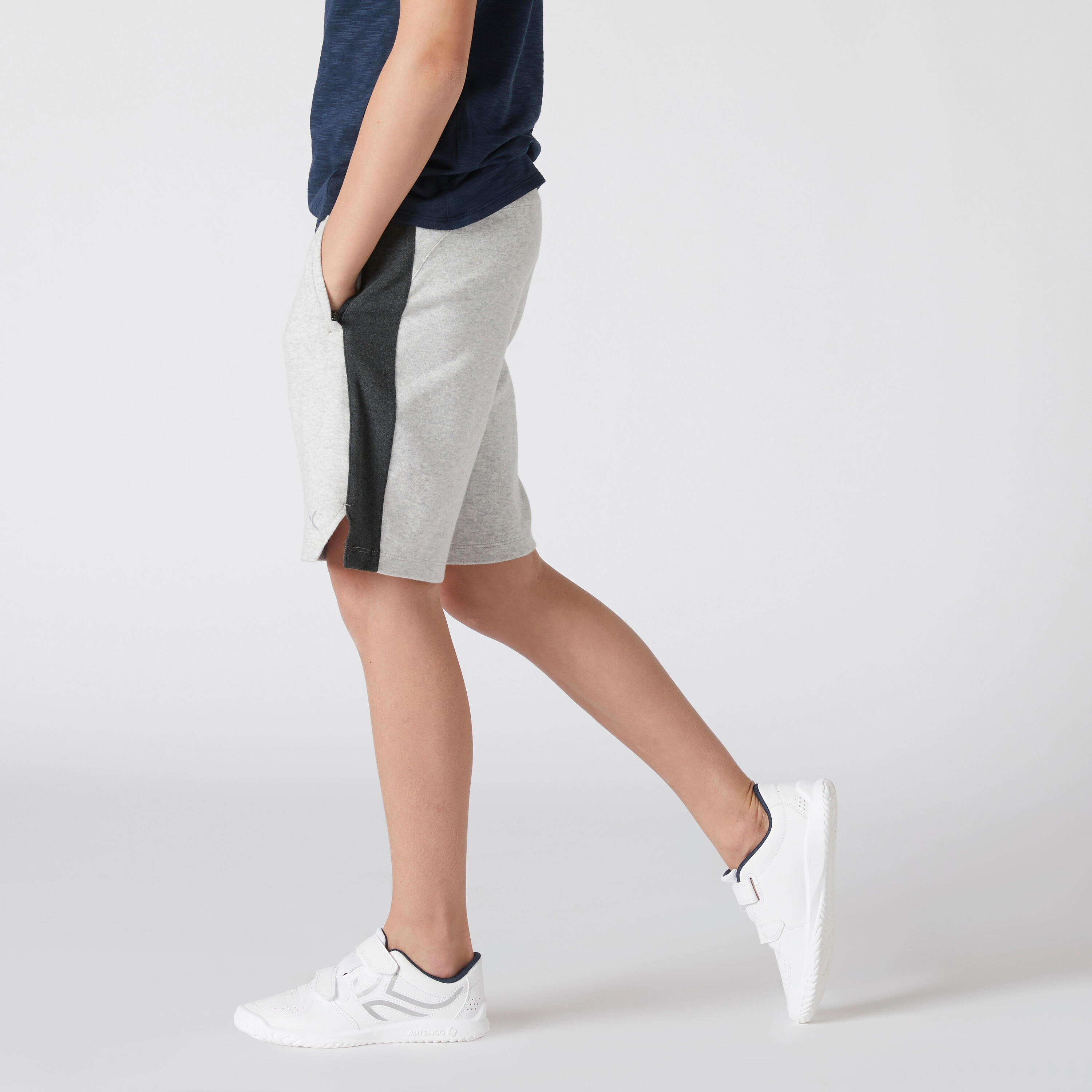 Kids' Cotton Shorts 500 - Light Mottled Grey 4/5