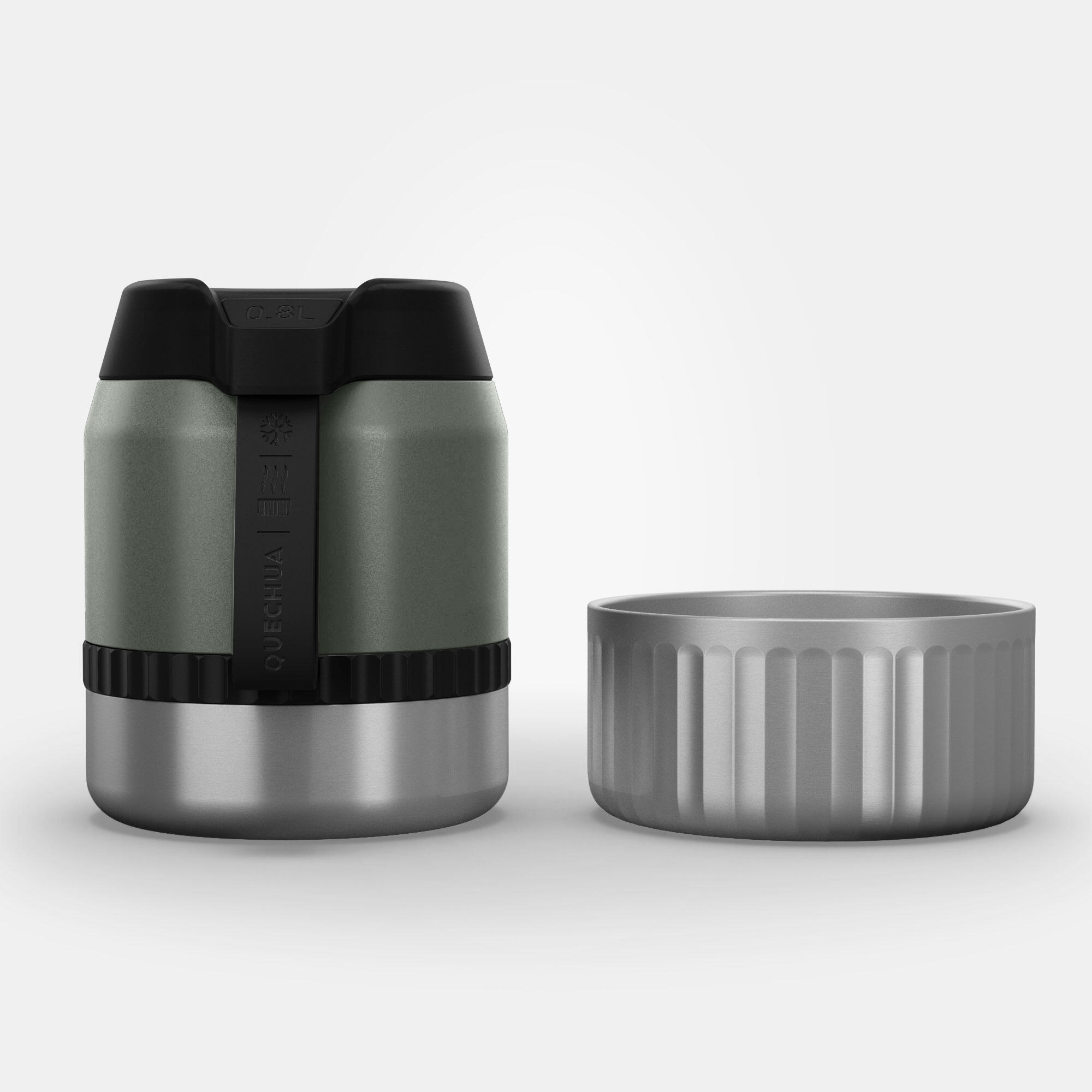 Stainless Steel Isothermal Food Box for Hiking MH500 0.8 L with Bowl Khaki 3/4
