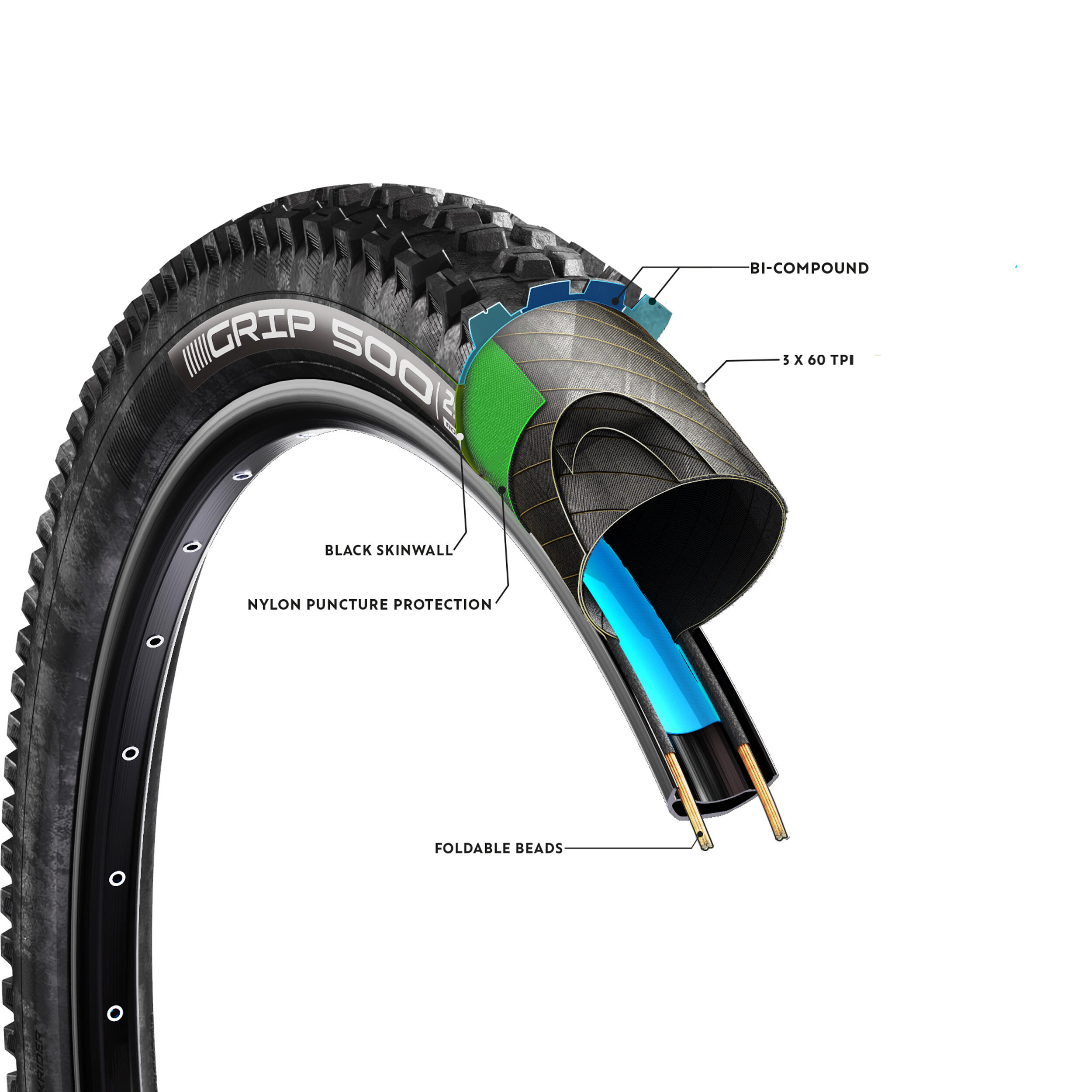 Mountain Bike Tire - 27.5” x 2.4 Grip 500 - ROCKRIDER