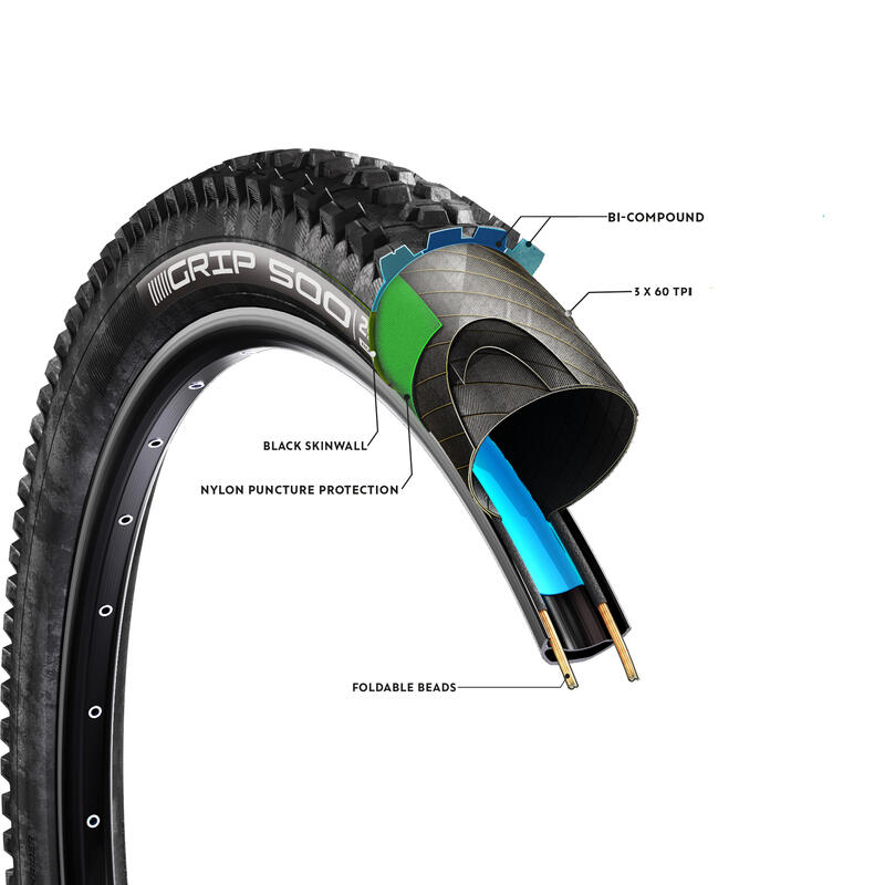 Plášť MTB Rockrider GRIP 500 27,5' × 2,4