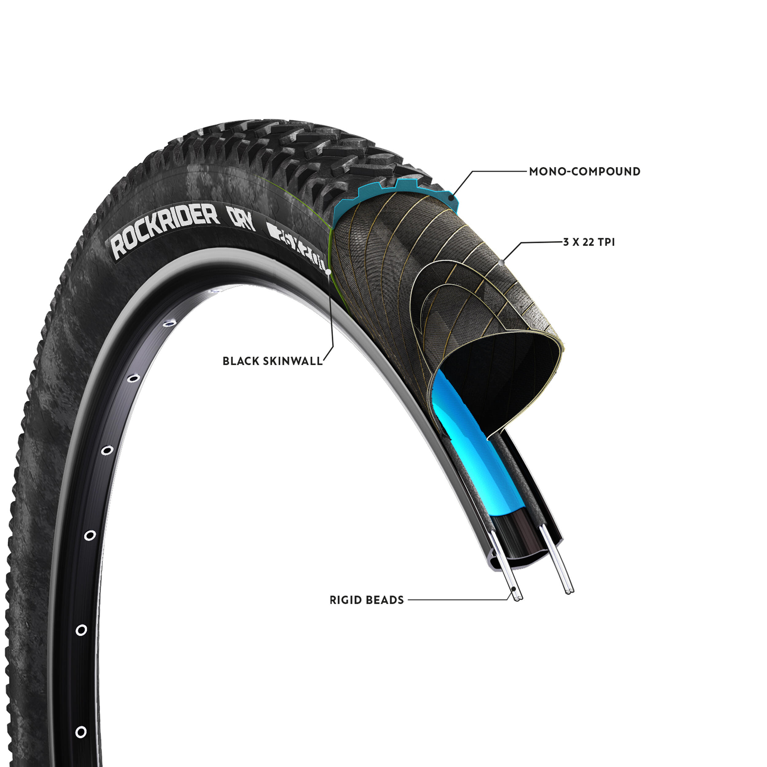 Mountain Bike Stiff Bead Tire - 26" - ROCKRIDER