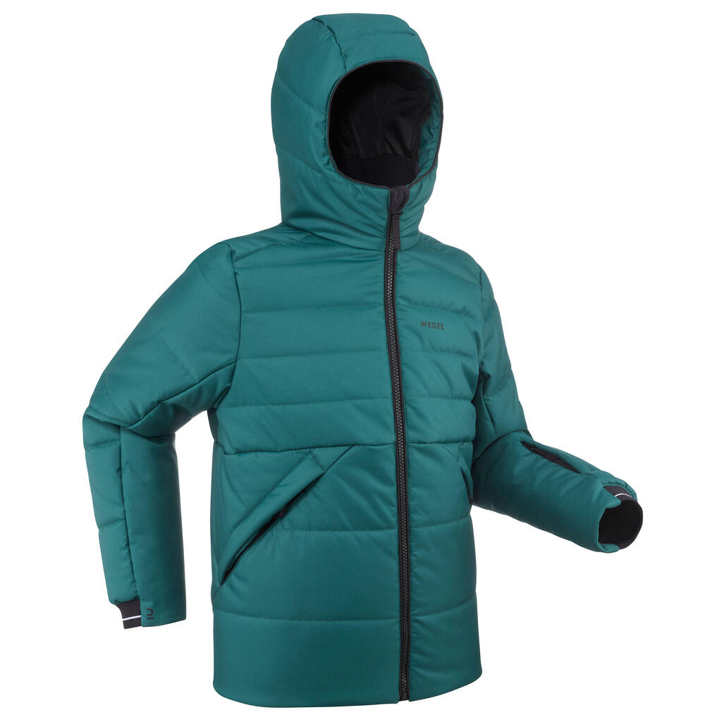 Kids’ extra warm and waterproof padded ski jacket 180 warm - green