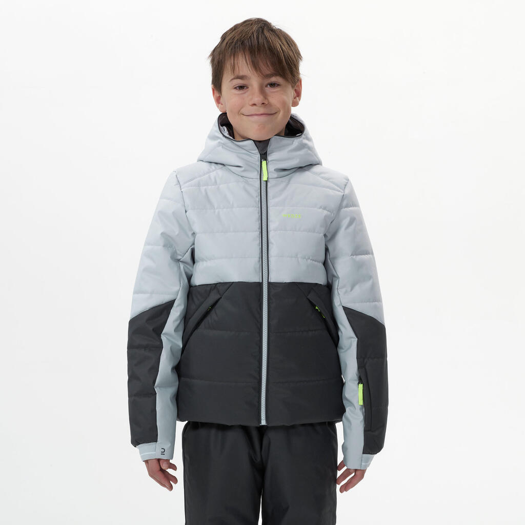 CHAMARRA ACOLCHADA DE ESQUÍ PARA NIÑOS - MUY CÁLIDA E IMPERMEABLE 180 WARM - GRIS 