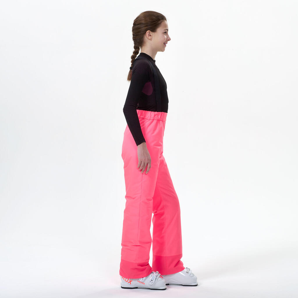 KIDS’ WARM AND WATERPROOF SKI TROUSERS - 100 NEON PINK