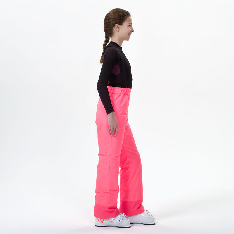 Pantalon impermeabil călduros schi pe pârtie - 100 Roz Fluo Copii