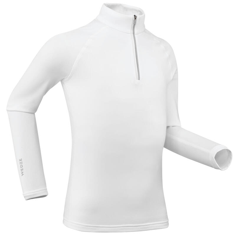 Camiseta interior térmica de esquí 1/2 cremallera Niños Wedze 500 blanco