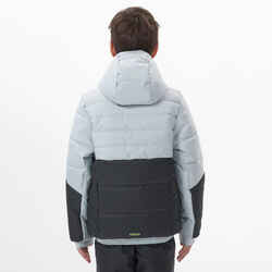 Very warm and waterproof children's padded ski jacket 180 WARM - black and grey