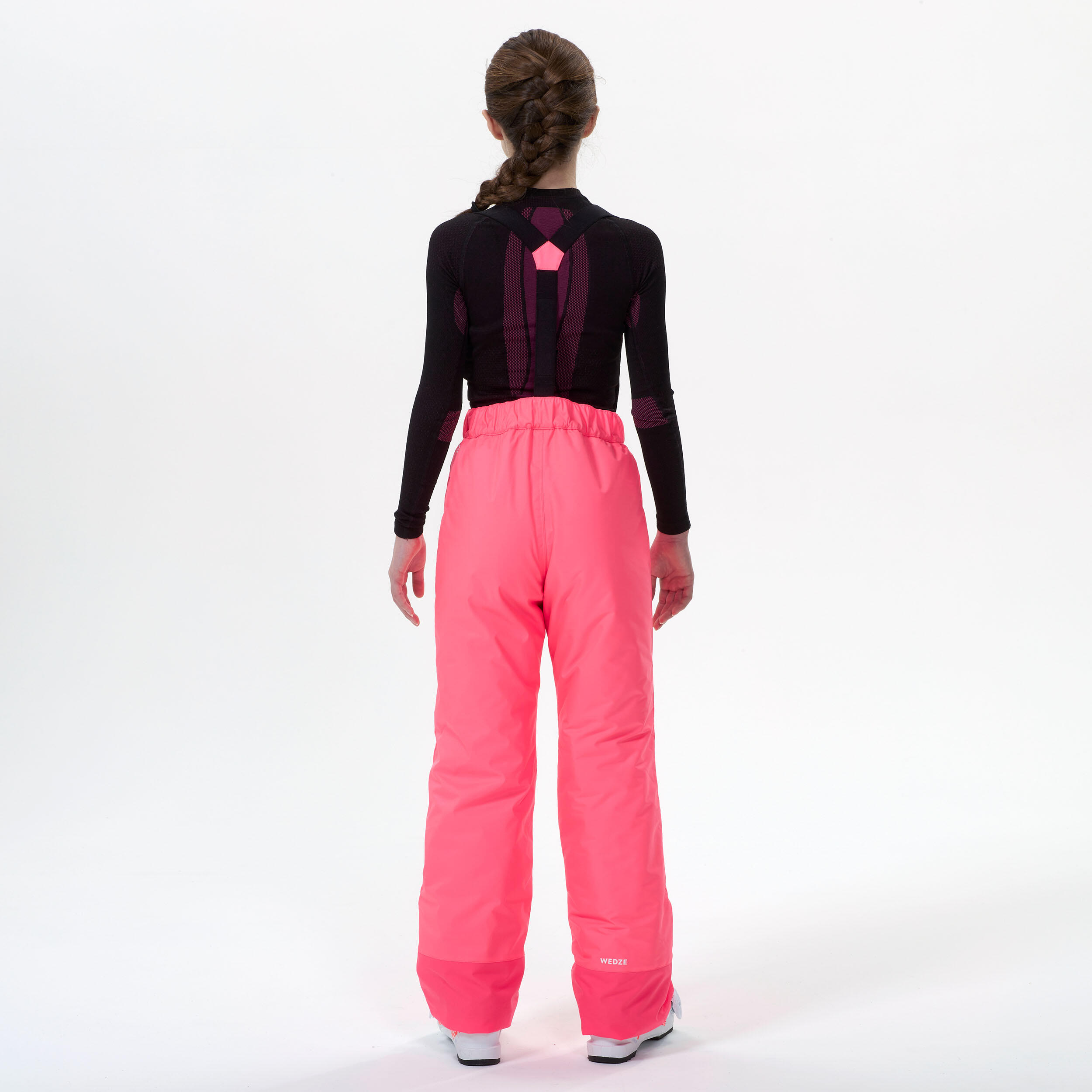 KIDS’ WARM AND WATERPROOF SKI TROUSERS - 100 NEON PINK 3/8