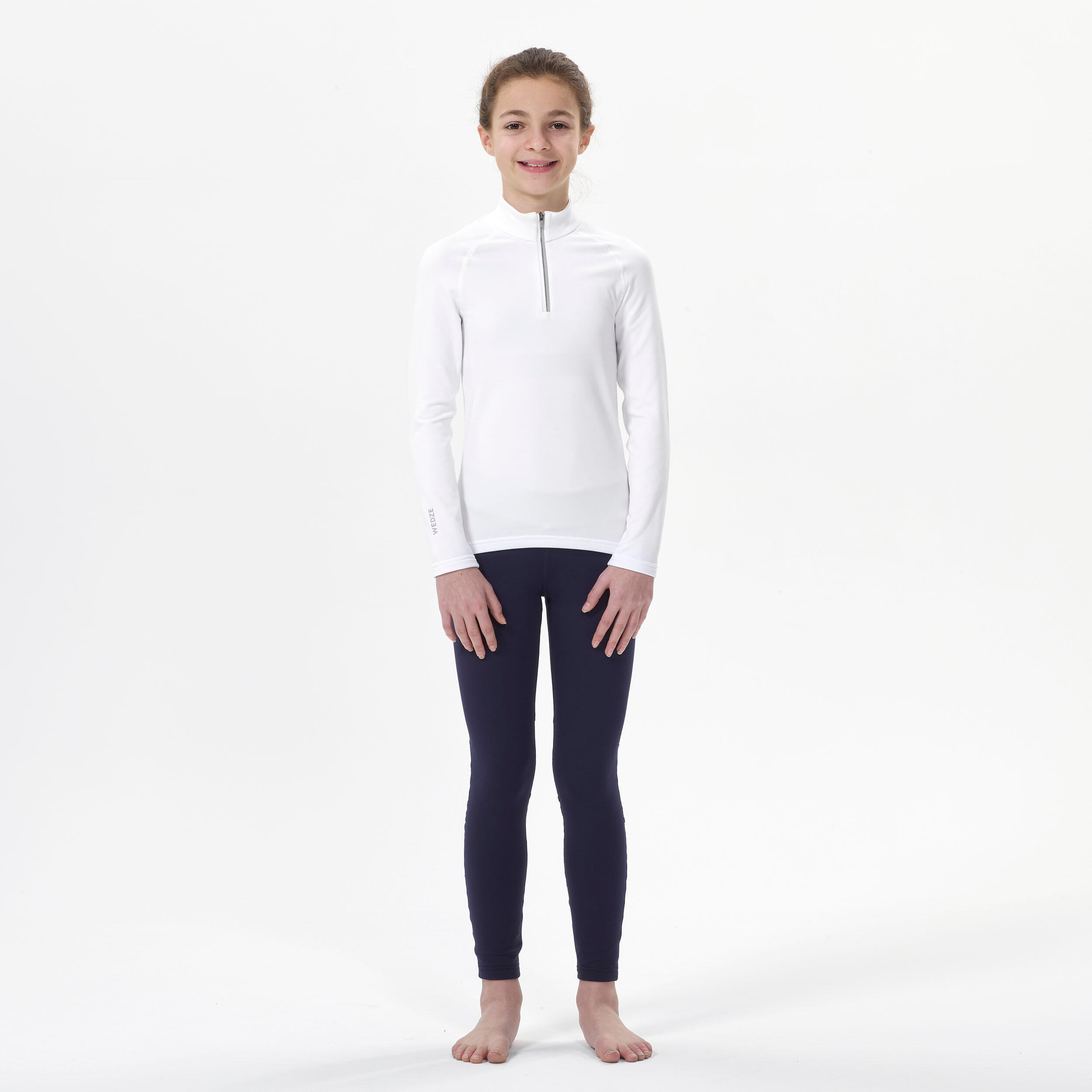 Kids' Base Layer Half-Zip Top - BL 500 White - WEDZE