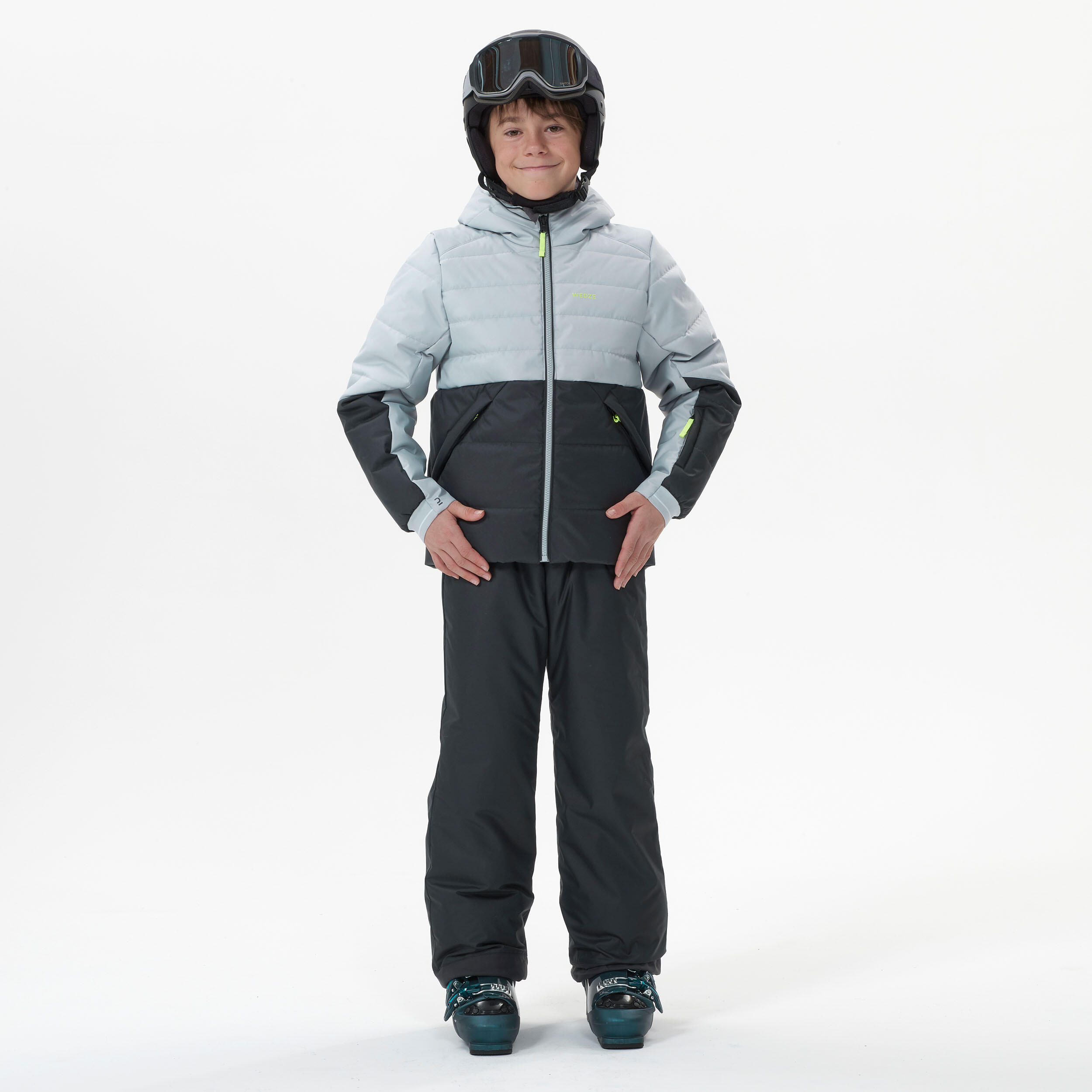 Kids' Ski Pants with Removable Straps - 100 Grey - Carbon grey - Wedze -  Decathlon