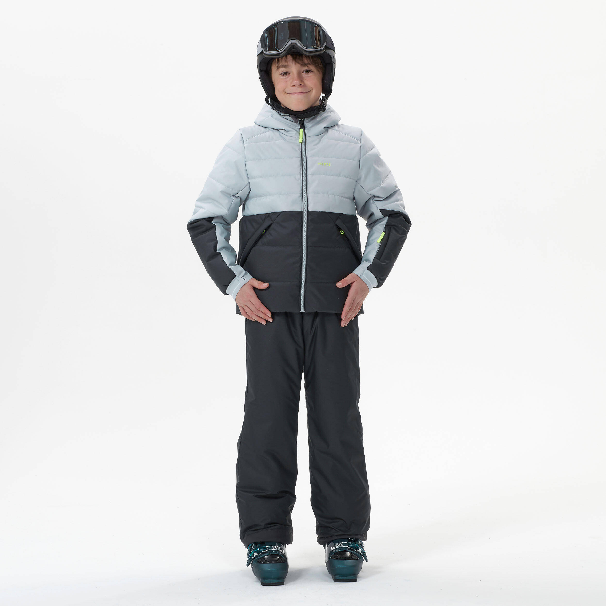 Very warm and waterproof children's padded ski jacket 180 WARM - black and grey -  2
