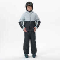 מעיל סקי לילדים חם במיוחד, מרופד ועמיד במים דגם 150 - אפור