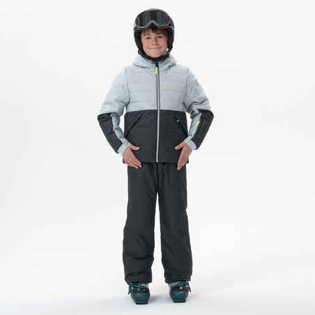 Very warm and waterproof children's padded ski jacket 180 WARM - black and grey