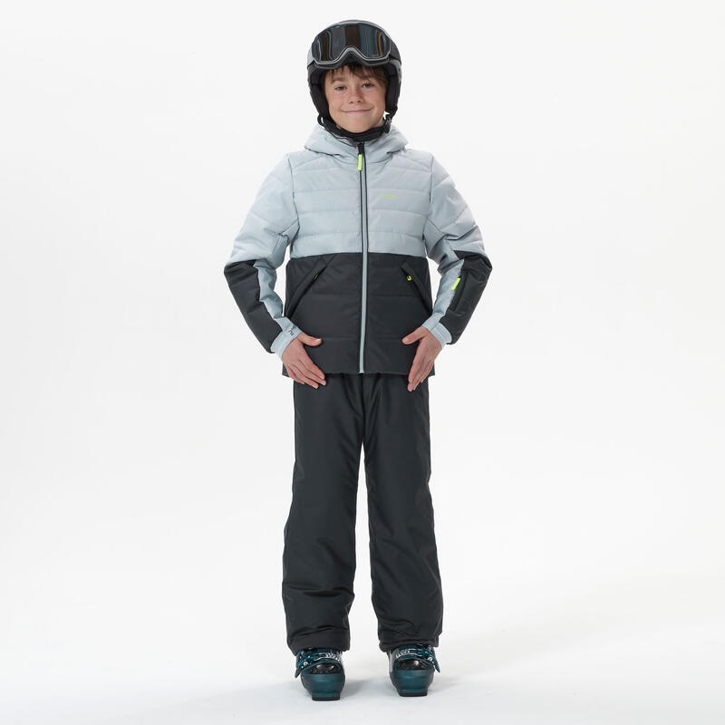 Casaco Acolchoado de Ski Muito Quente e Impermeável 180 Warm Criança Cinzento