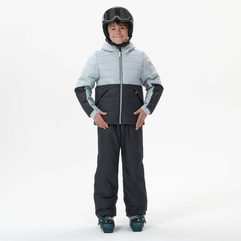 Very warm and waterproof children's padded ski jacket 180 WARM - black and grey