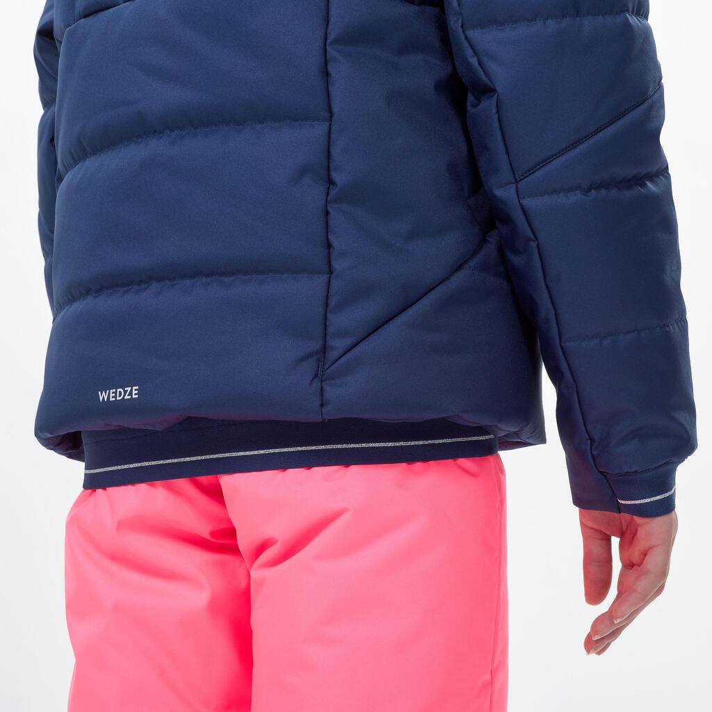 Detská veľmi hrejivá a nepremokavá lyžiarska prešívaná bunda 180 Warm tmavomodrá