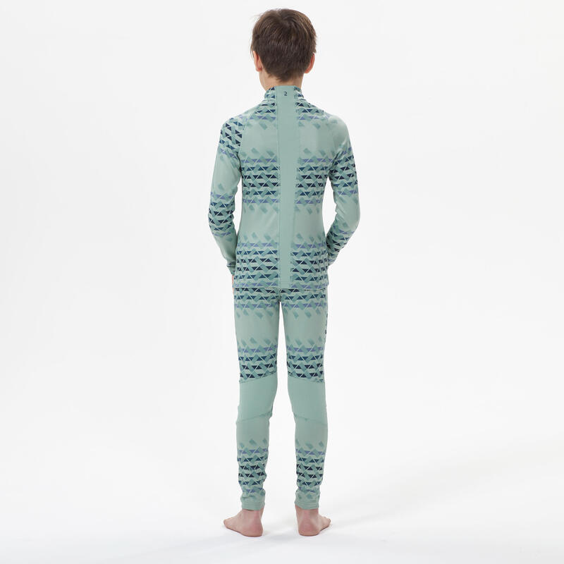 Kids’ Ski Base Layer Top 500 1/2 Zip Green Decathlon