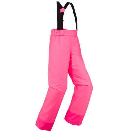 Skijaške hlače - 100 tople i vodootporne dječje ružičaste neonske 