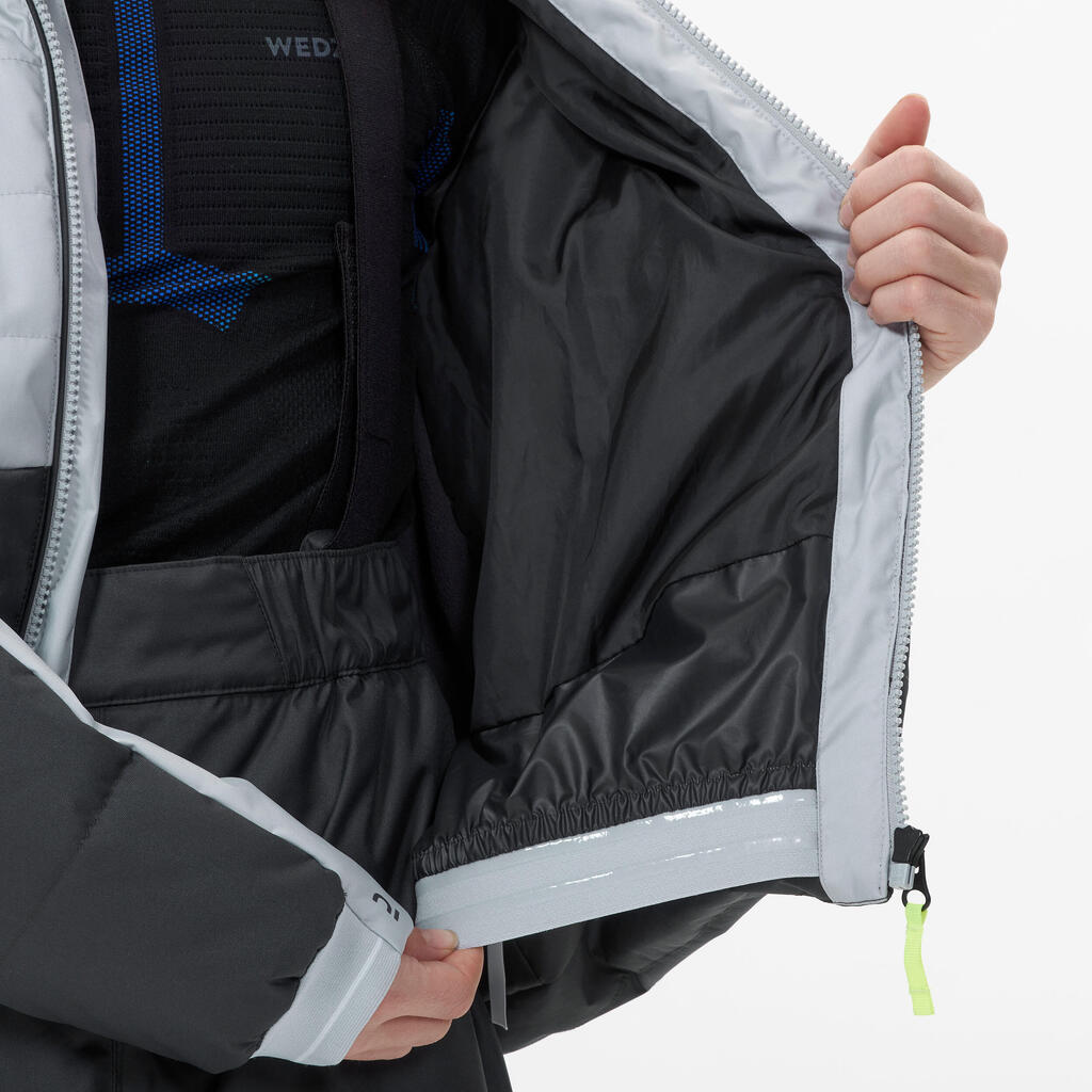 Bērnu silta un ūdensnecaurlaidīga, polsterēta slēpošanas jaka “150 Warm”, gaiši pelēka
