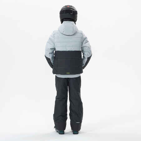 Very warm and waterproof children's padded ski jacket 180 WARM - black and grey