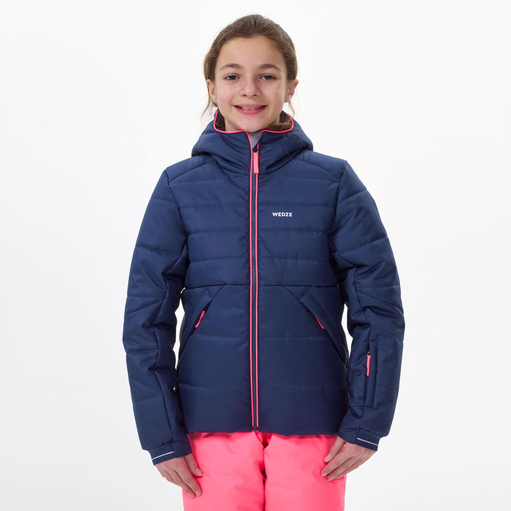 Detská veľmi hrejivá a nepremokavá lyžiarska prešívaná bunda 180 Warm tmavomodrá