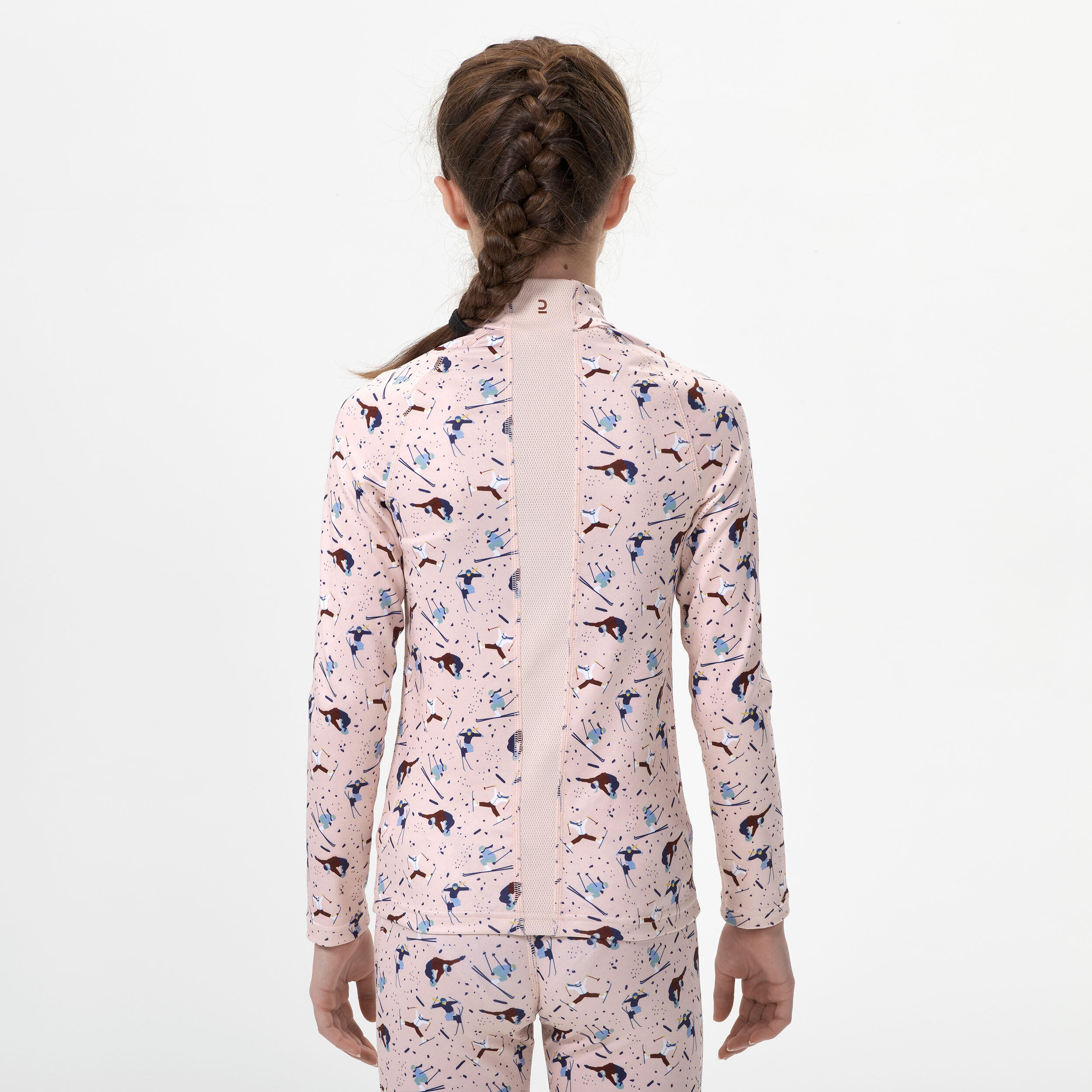 Kids’ Thermal Ski Base Layer 1/2 Zip BL 500 - Pink 5/8