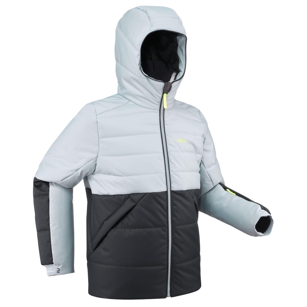 Bērnu silta un ūdensnecaurlaidīga, polsterēta slēpošanas jaka “150 Warm”, gaiši pelēka