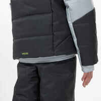 Very warm and waterproof children's padded ski jacket 180 WARM - black and grey