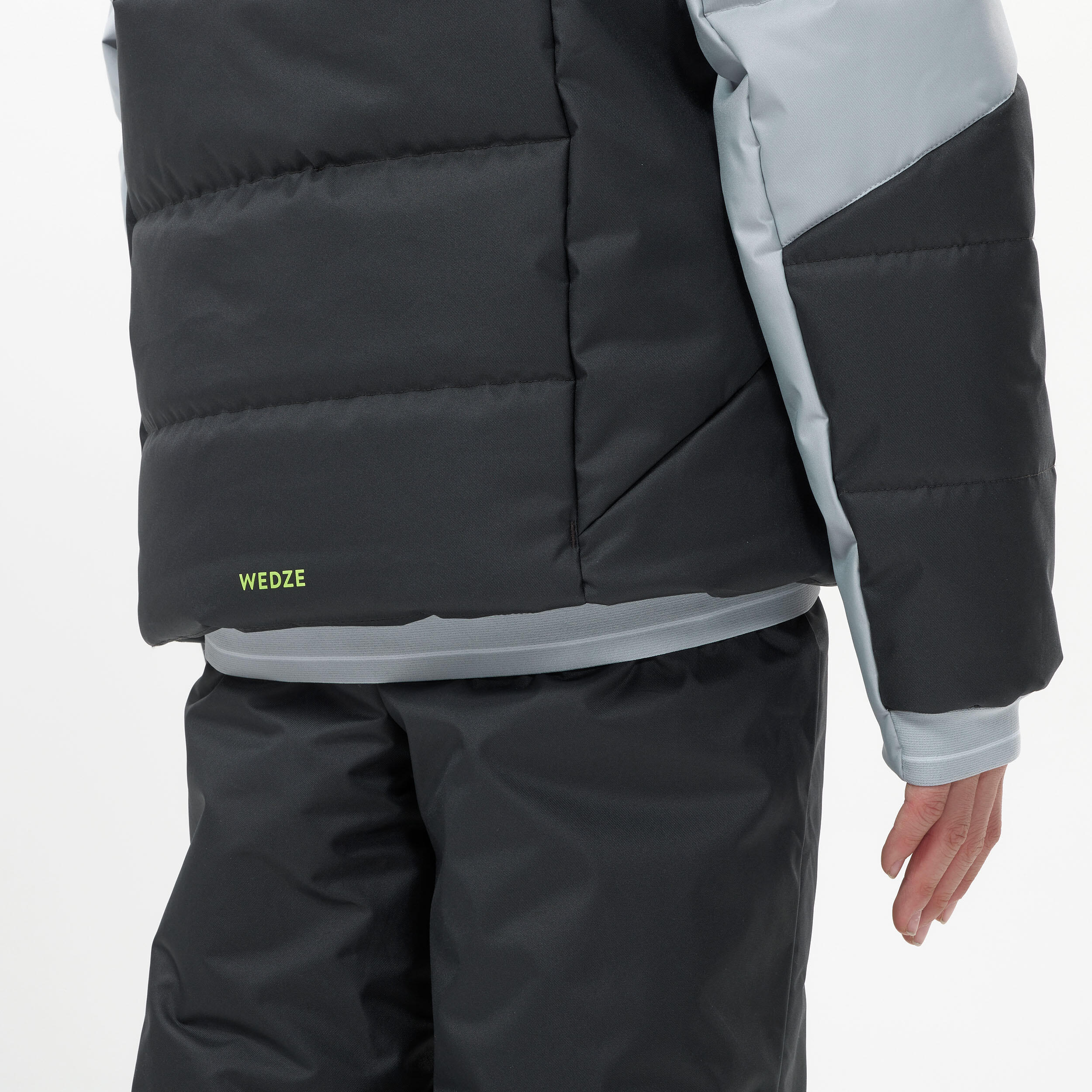 Very warm and waterproof children's padded ski jacket 180 WARM - black and grey 10/12