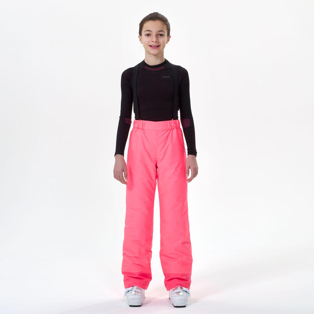 KIDS’ WARM AND WATERPROOF SKI TROUSERS - 100 NEON PINK