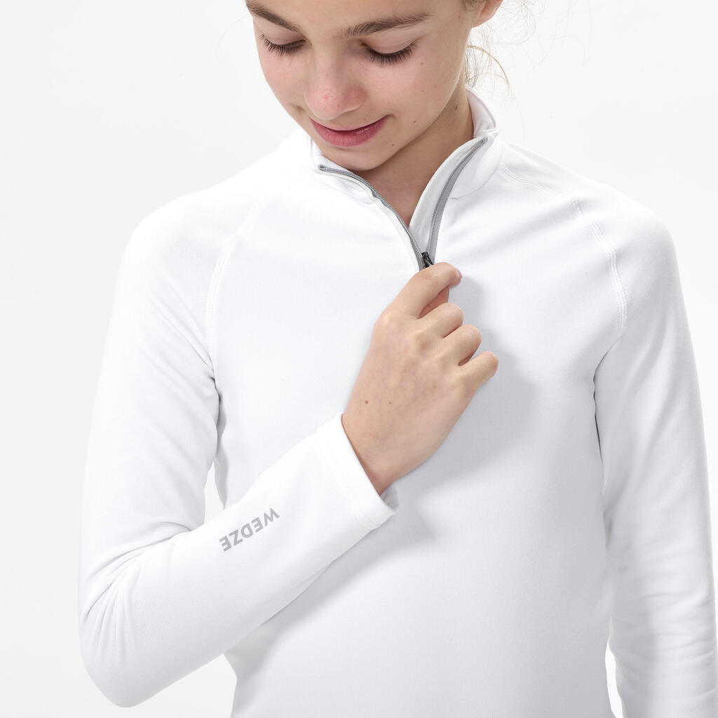Playera térmica de esquí con medio cierre blanca para niños BL 500 