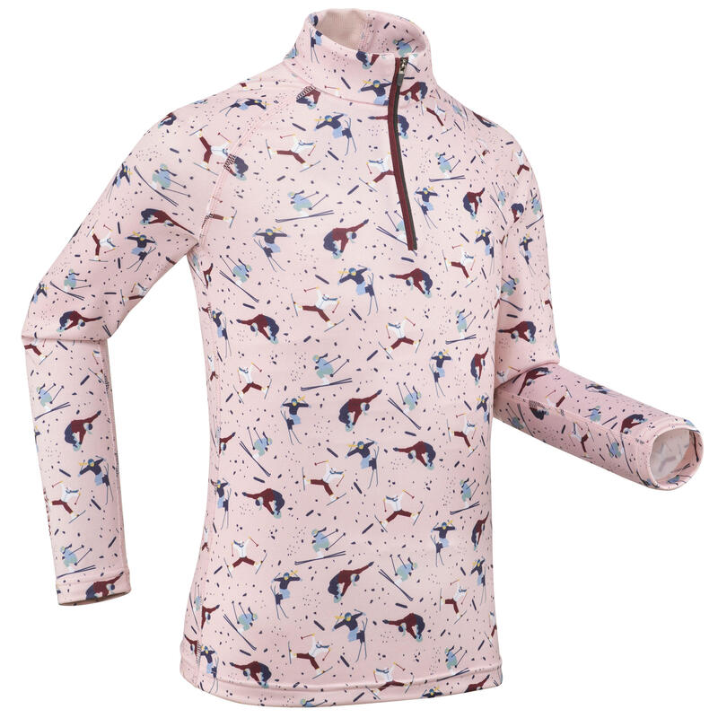 Camiseta interior térmica de esquí 1/2 cremallera Niños Wedze 500 rosa