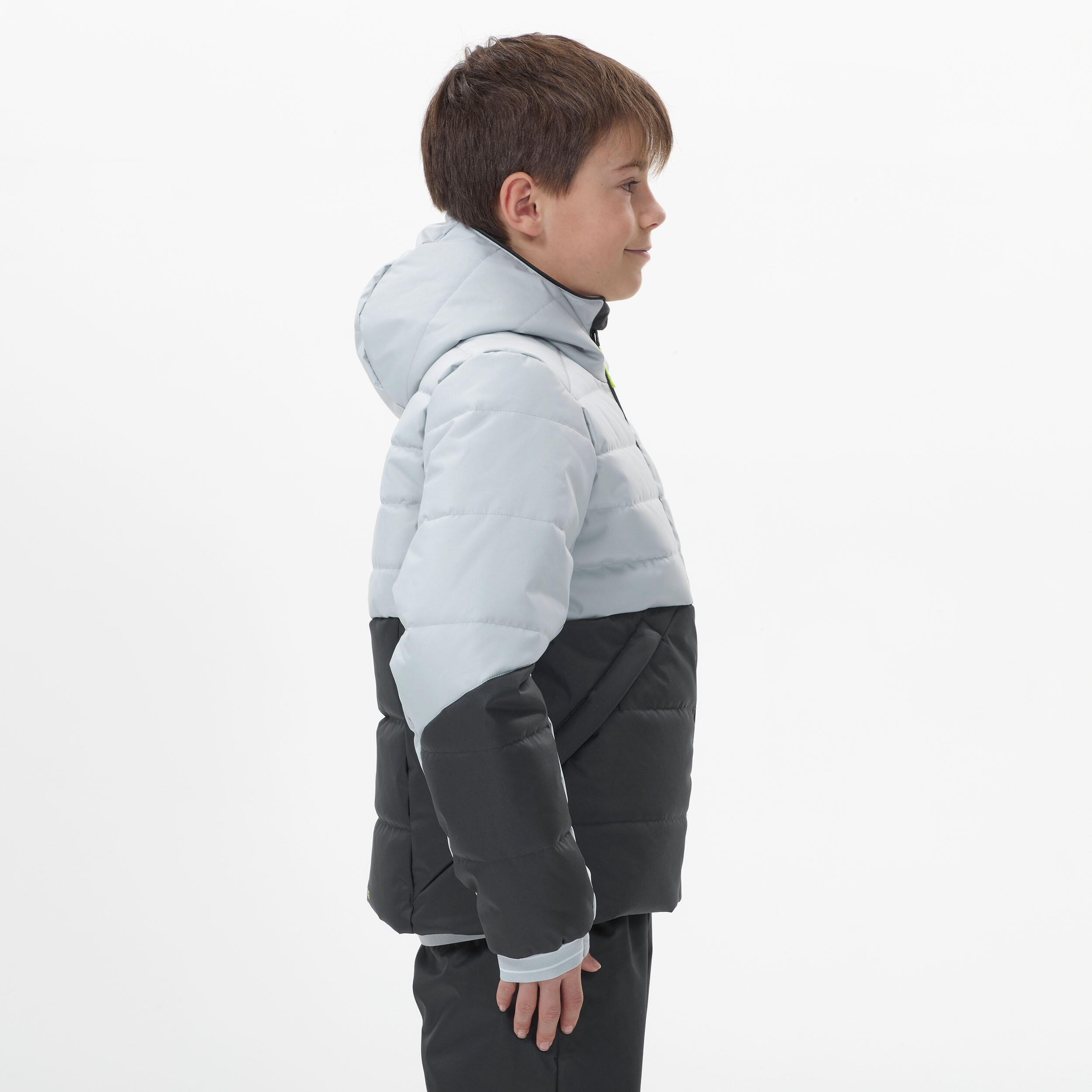 Very warm and waterproof children's padded ski jacket 180 WARM - black and grey 6/12