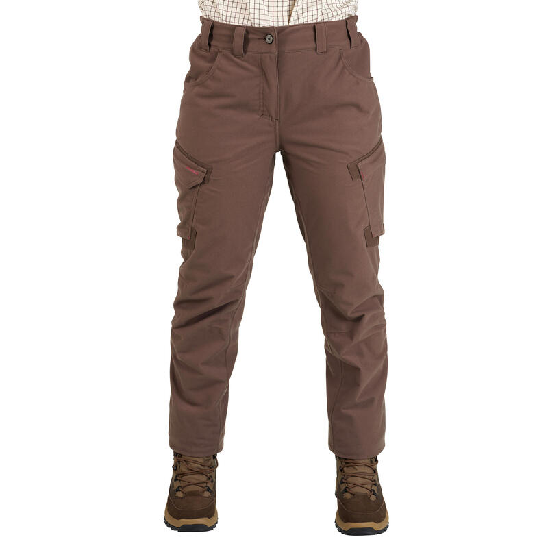 PANTALON FEMME CHASSE CHAUD IMPERMÉABLE MARRON 500