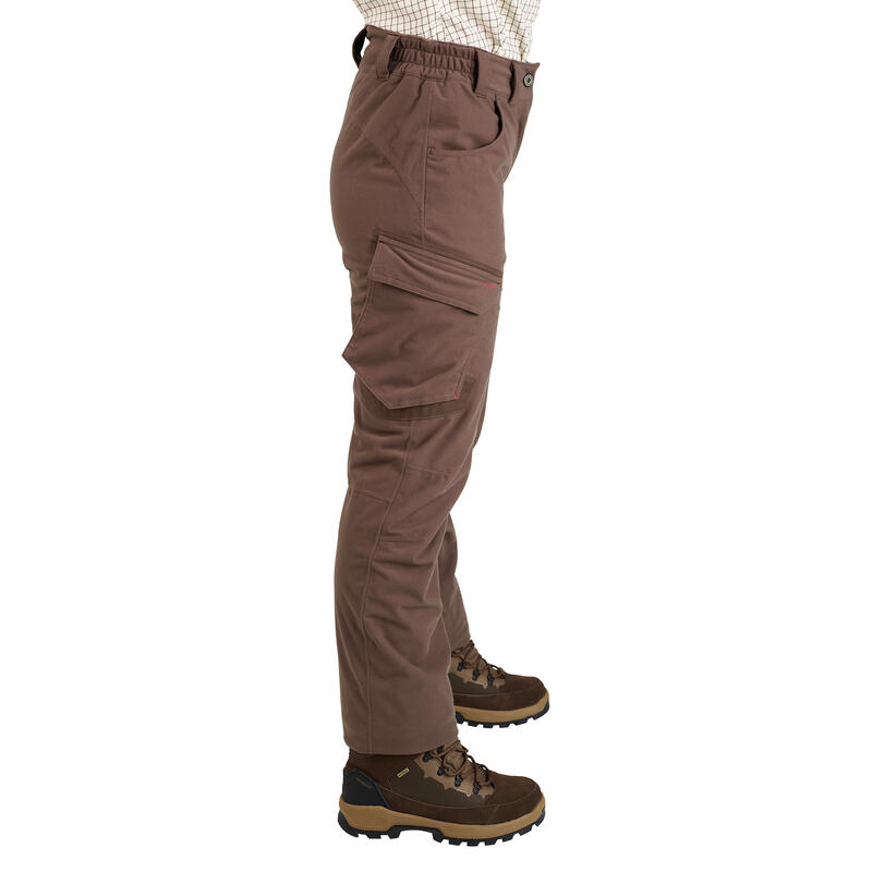 PANTALON FEMME CHASSE CHAUD IMPERMÉABLE MARRON 500