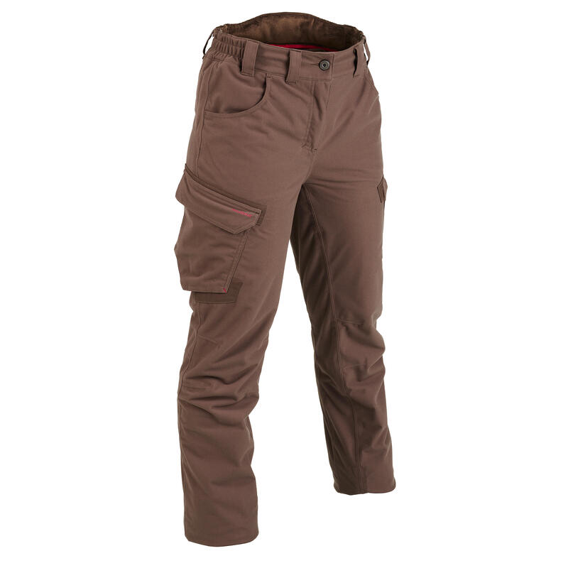 PANTALON FEMME CHASSE CHAUD IMPERMÉABLE MARRON 500