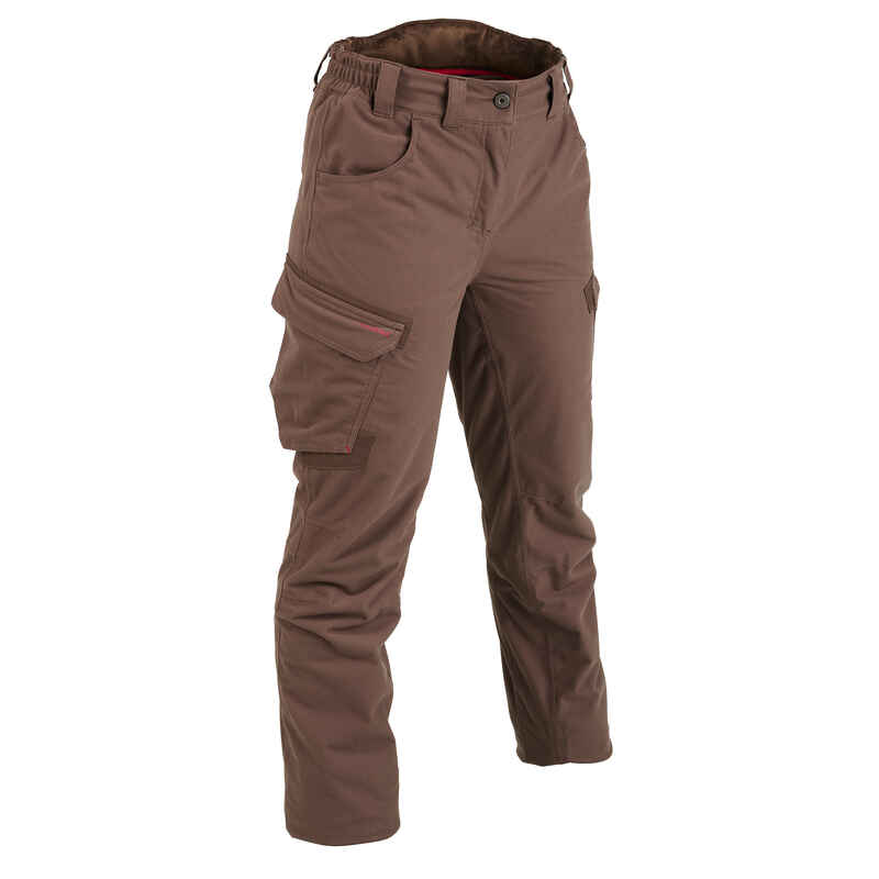 WOMEN'S WARM WATERPROOF HUNTING TROUSERS 500 BROWN Decathlon