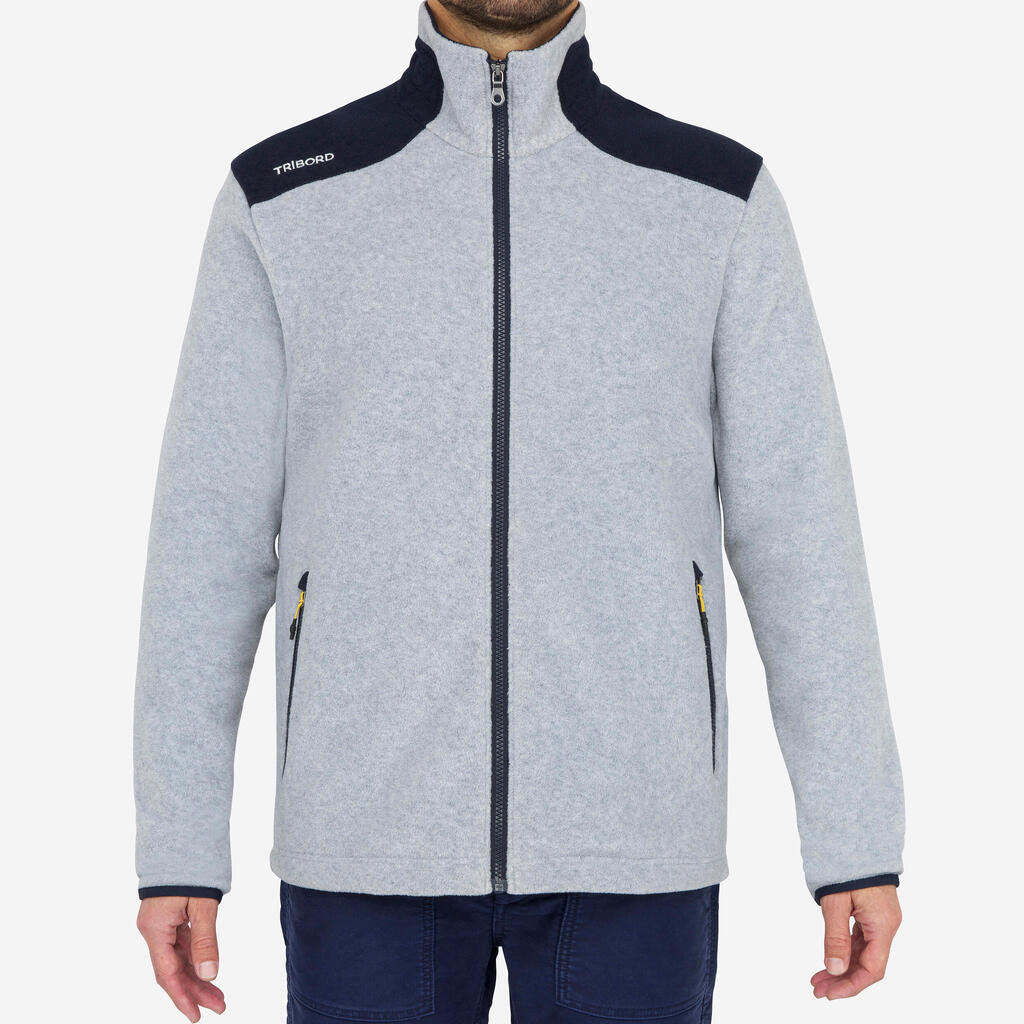 Veste polaire chaude de voile sailing 100 homme gris chiné bleu marin