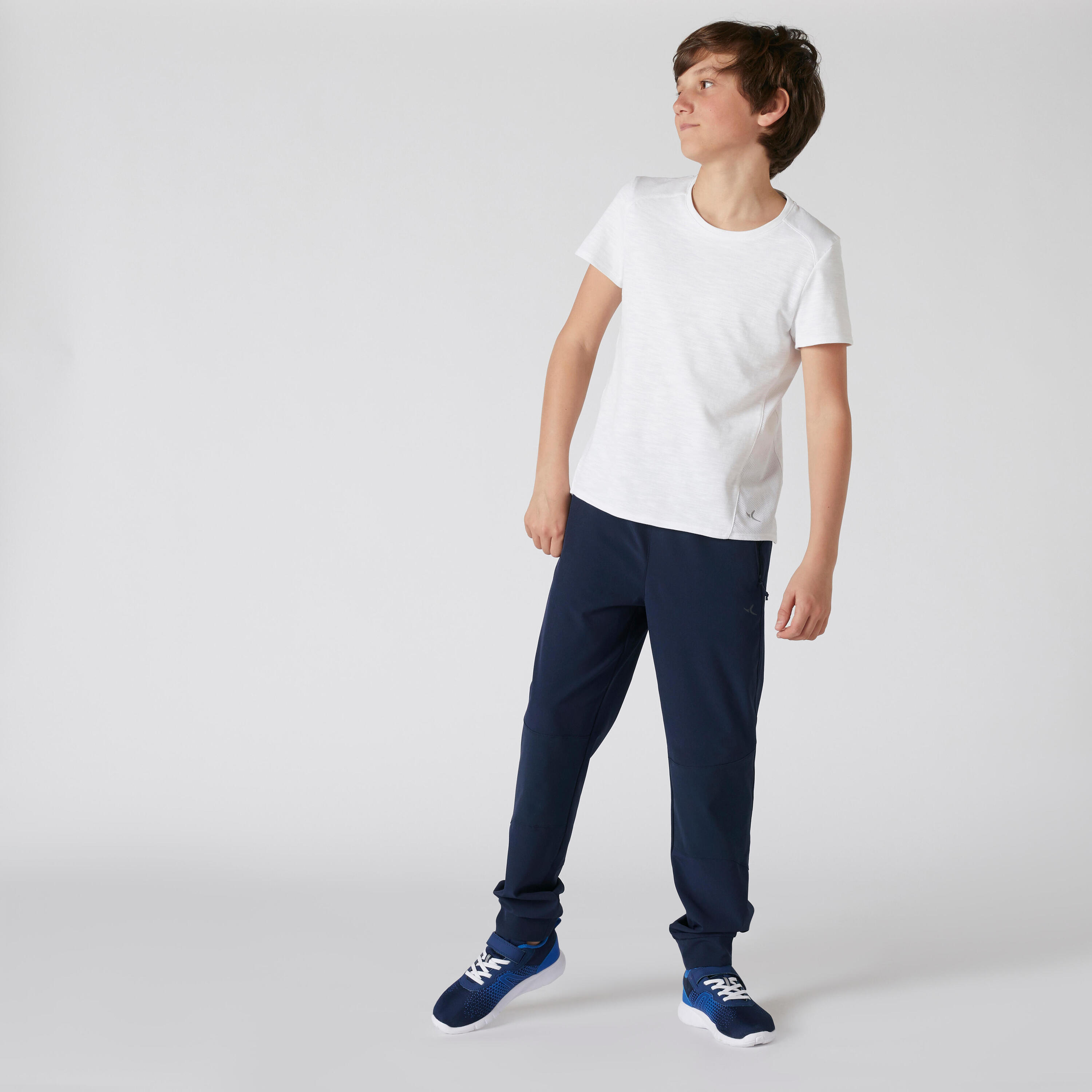 Camiseta gimnasia manga corta básica 100% algodón Niños Domyos 100 blanco 3/5