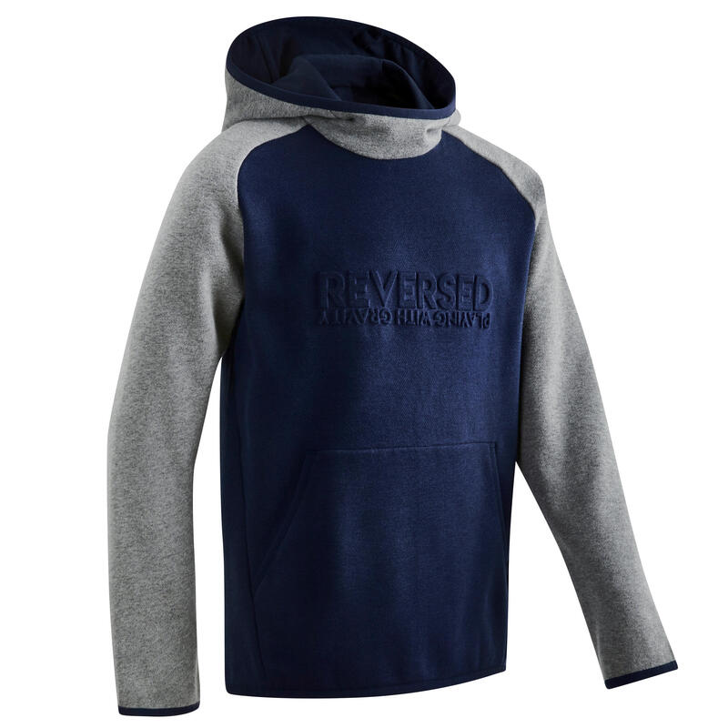 Sudadera Niño Domyos Con Capucha cálida 100 GIMNASIA INFANTIL Azul marino Gris