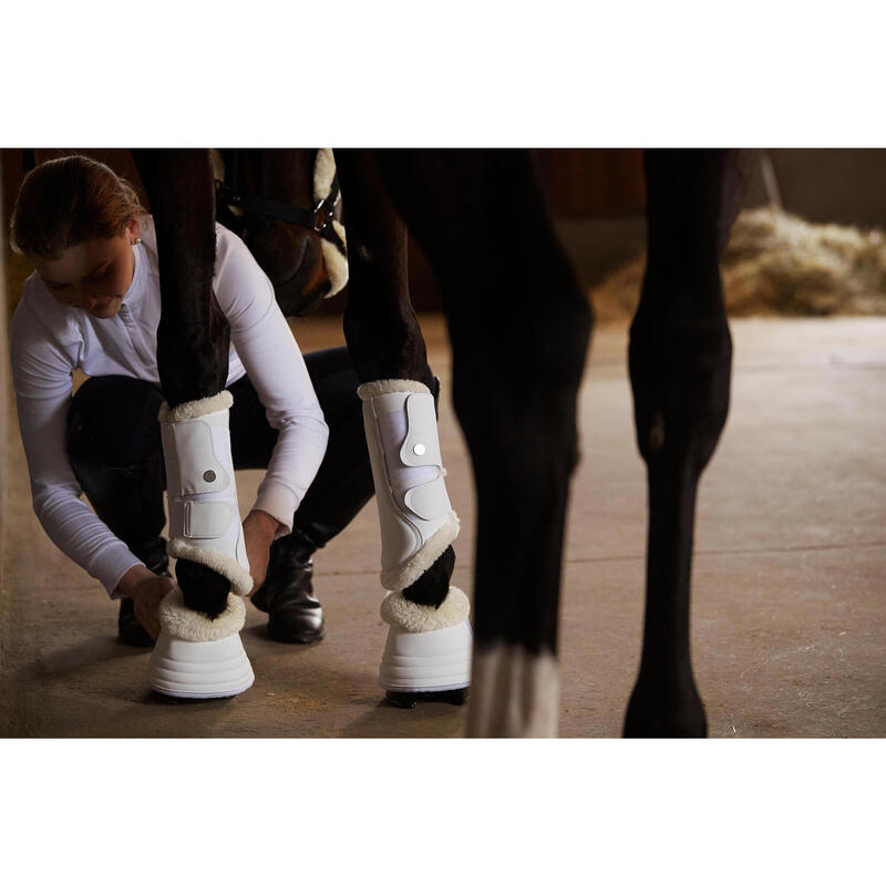 Caneleiras em Carneira Sintética de Cavalo Dressage Equitação 500 Branco (x2)