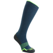 CALCETINES DE ESQUÍ, HOMBRE-MUJER, SKI SOCKS 100, AZUL VERDE FLUORESCENTE