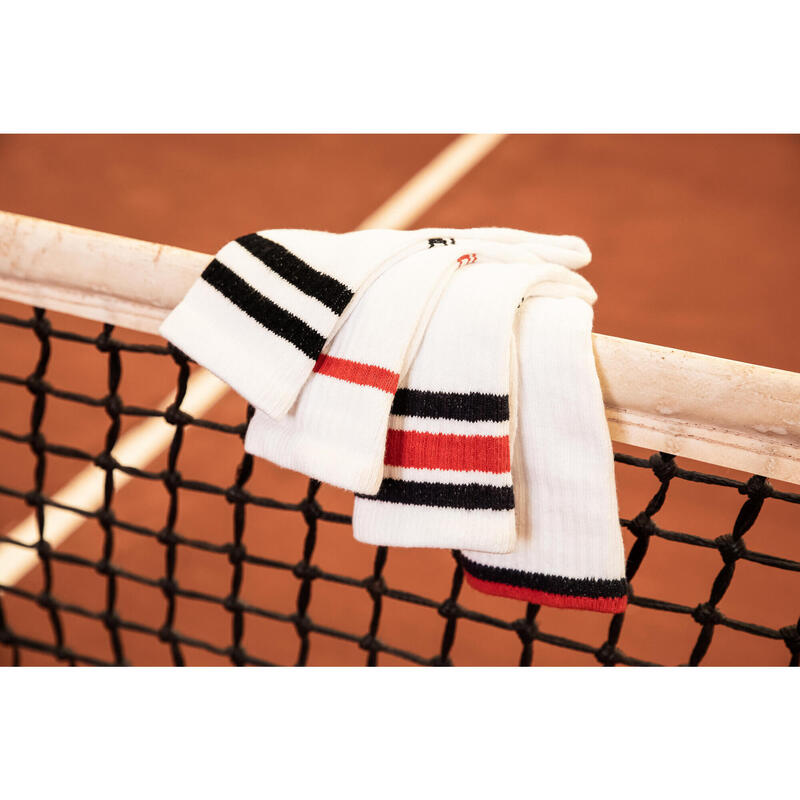 CHAUSSETTES DE SPORT HAUTES ARTENGO RS 500 BLANC ROUGE LOT DE 4