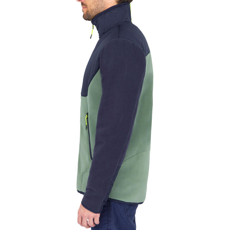 Warme fleece voor zeilen heren Sailing 500 lichtkaki blauw
