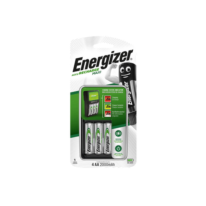 Caricatore maxi per pile ricaricabili AA/AAA + 4 pile AA 2000mAh pre-caricate