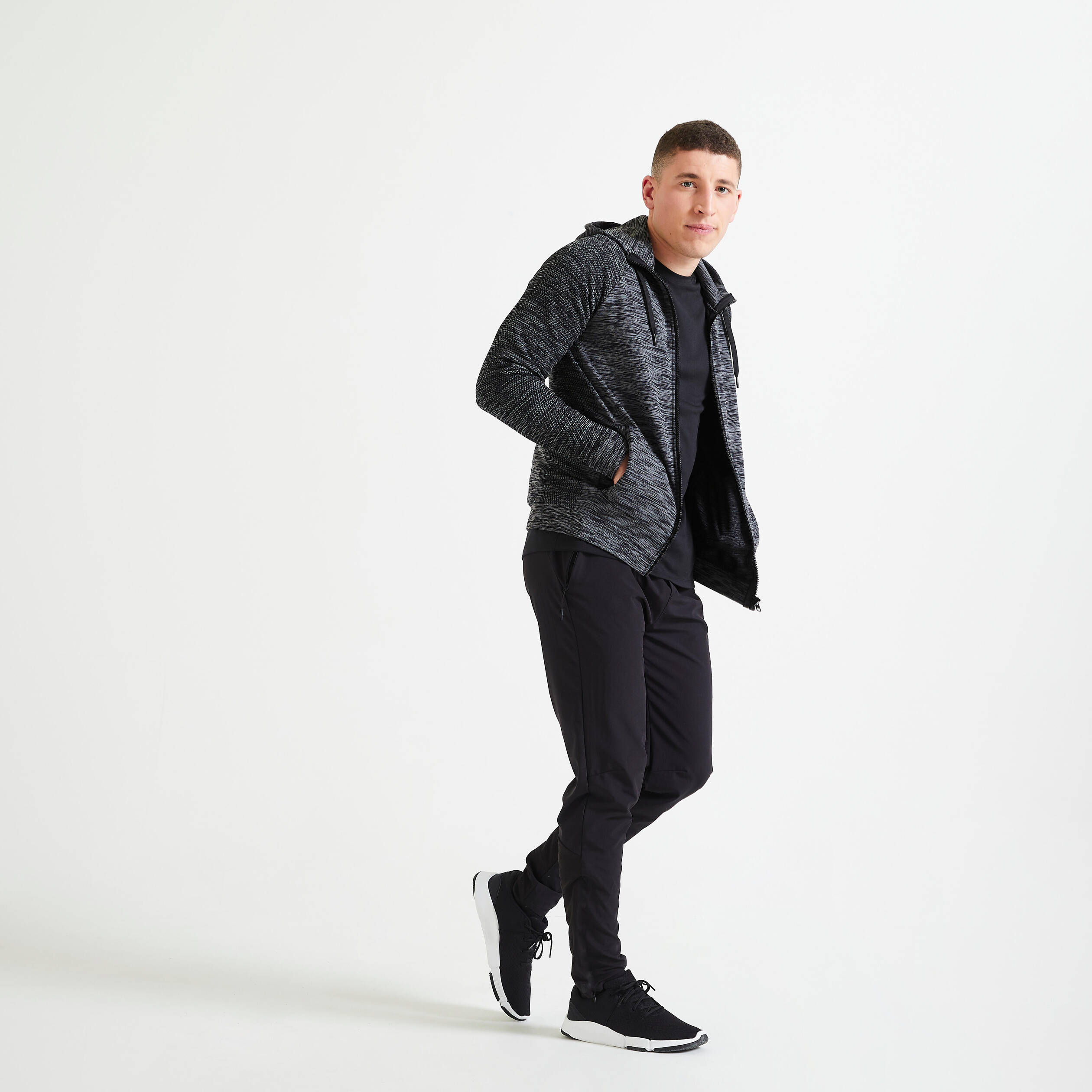 Men Gym Trackpant Joggers, Quick Dry, Stretchable, Zip Ankle Detailing - Black