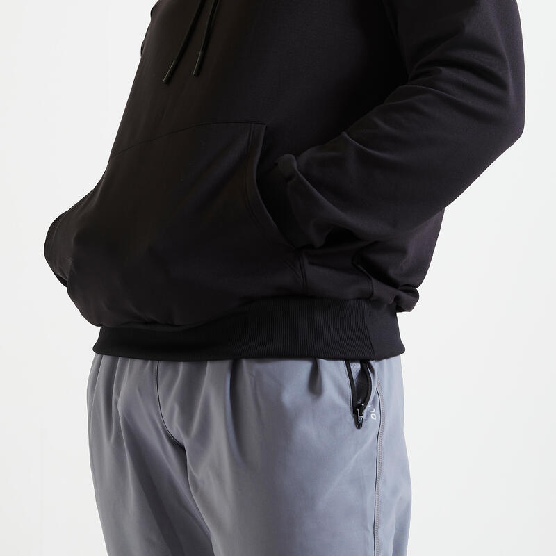 Ademende basic hoodie voor fitness heren effen zwart