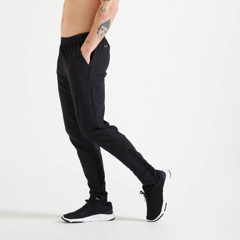 Quick Dry, Zip Pocket, Zip Ankle, Jog Fit-Mens Gym Performance Trackpant Black