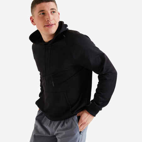 Fitnessweatshirt i basmodell som andas huva herr – svart enfärgad